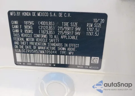 2021 Honda Hr-V 2Wd Ex from USA, damaged, VIN 3CZRU5H57MM705044